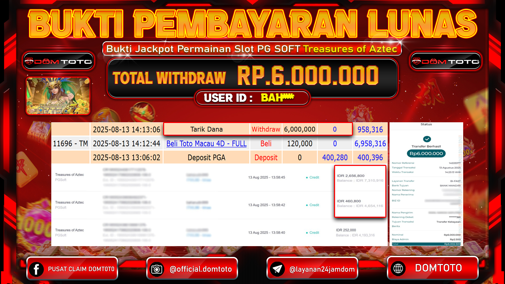 JACKPOT SLOT TREASURES OF AZTEC 13 AGUSTUS  2025
